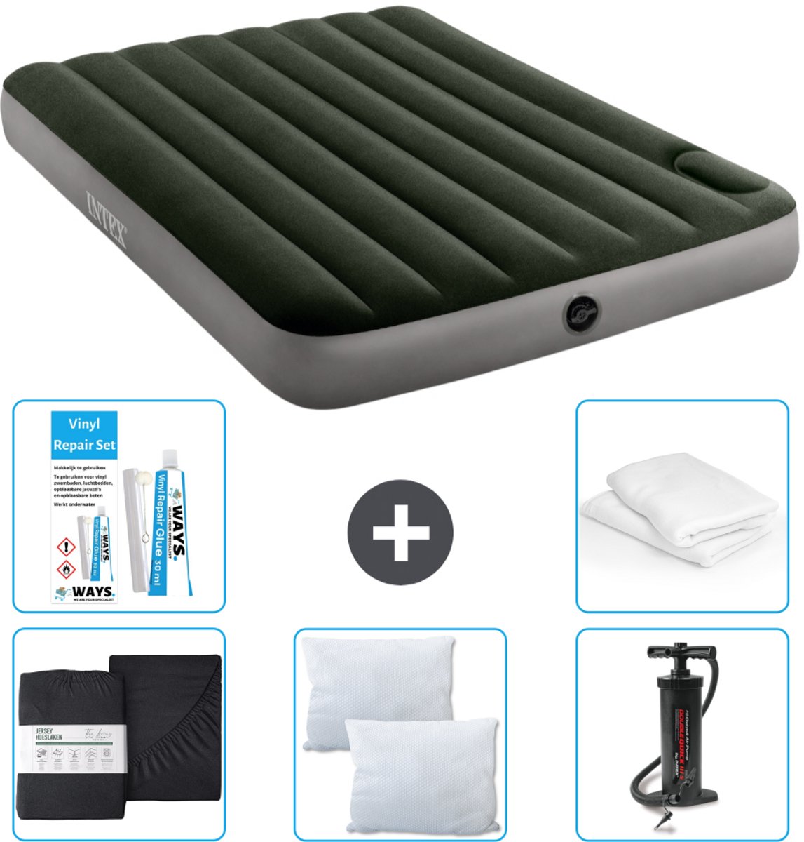 Intex Luchtbed - Twijfelaar - 137 x 191 x 25 cm - Groen - Accessoires CB5