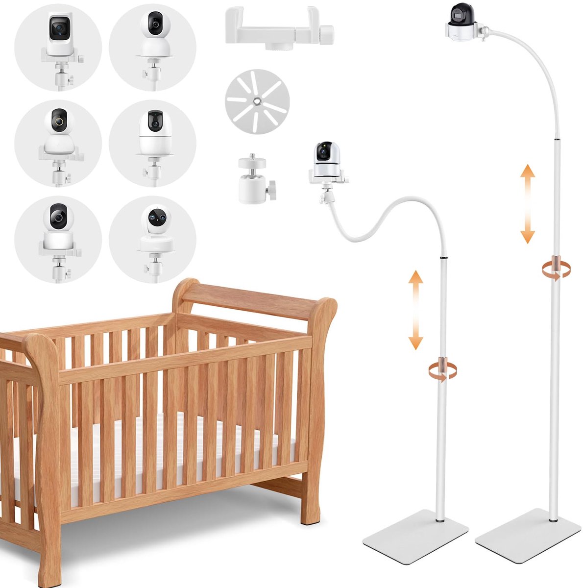 Gxpjycfob Babyfoon vloerstandaard houder, babycamerastandaard, in hoogte verstelbaar 90-170 cm, flexibele slang - ShopVlot