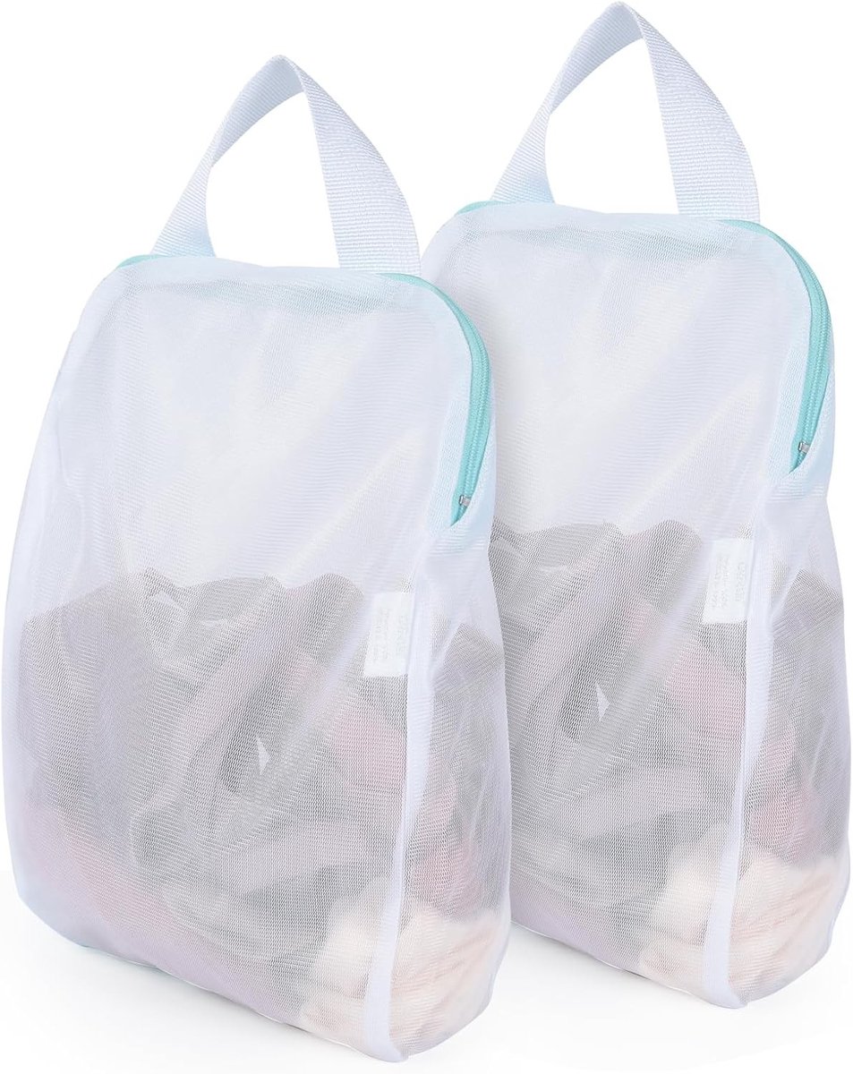 Wasnetjes met ritssluiting - Wit - 25,4 x 30,5 cm - Ademend Polyesternet met Handgrepen - Voor Gevoelige Kleding