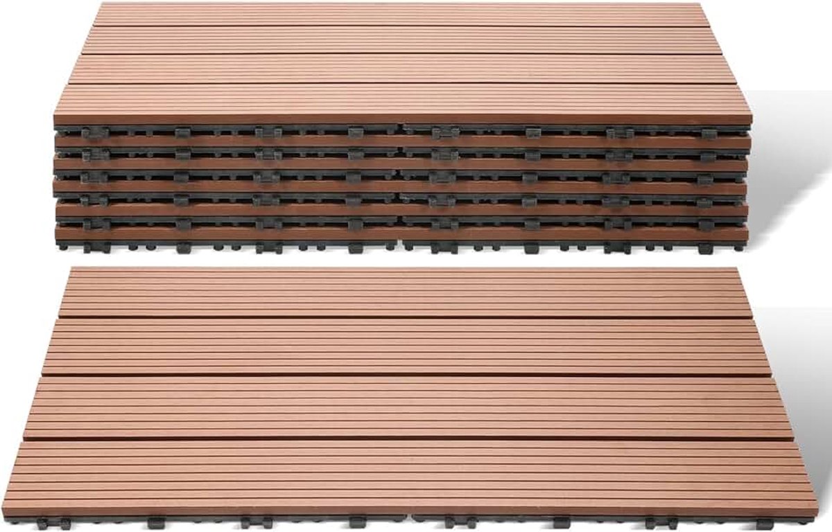 Terrastegels, 30 x 60 cm, 6 stuks/1 m², WPC-tegels, balkontegels, waterdicht en antislip, met drainage en kliksysteem, gemakkelijk te leggen, bruin