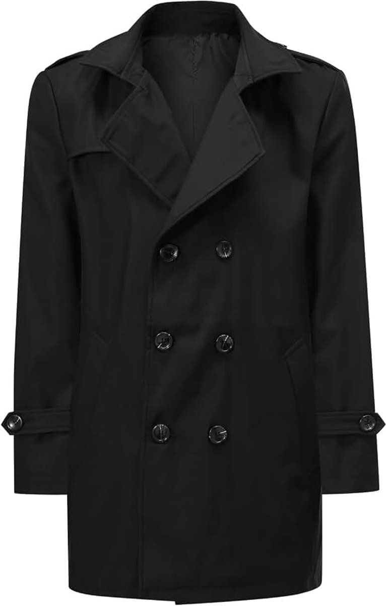 Heren trenchcoat dubbele rij jas herfst jas business casual overgangsjas middellange jas winddicht
