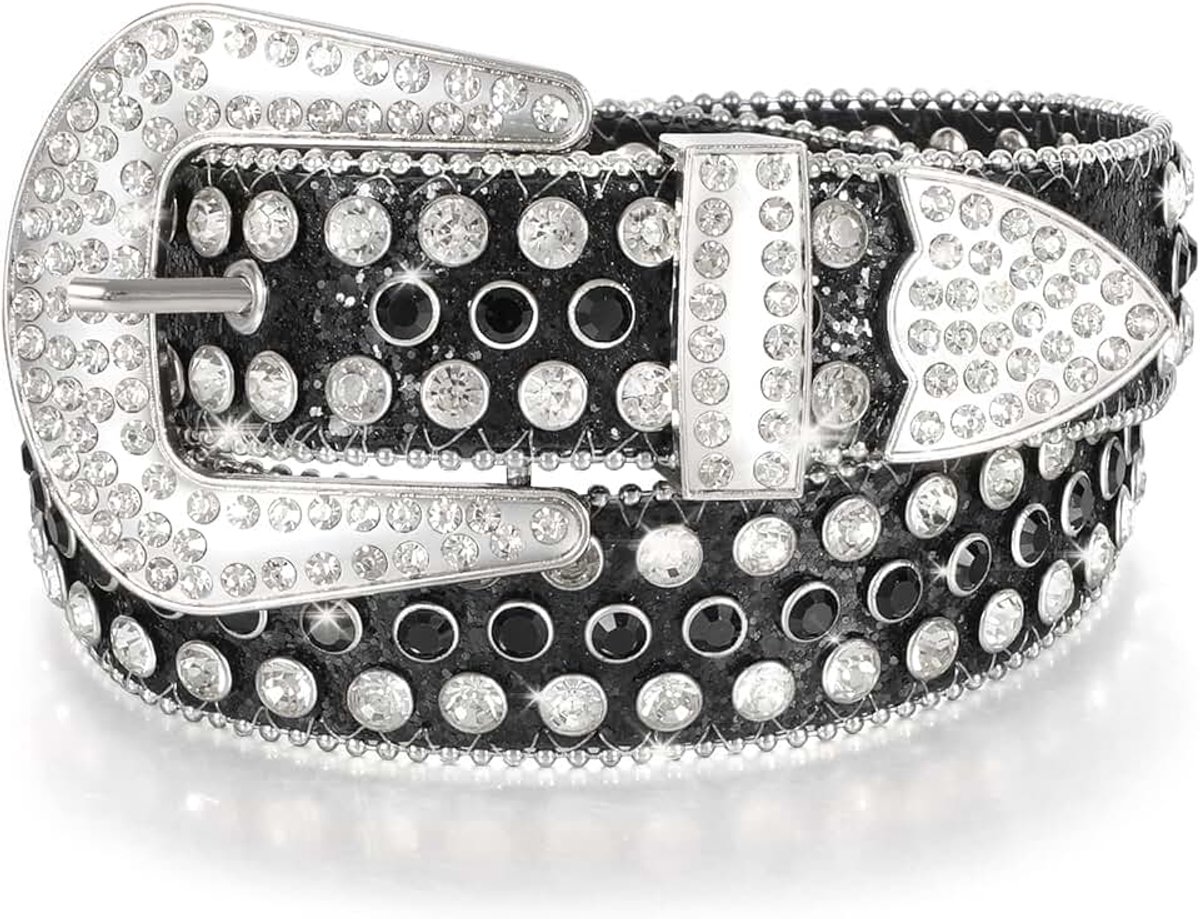Strass-riem voor mannen en vrouwen, bling western cowgirl cowboy leren riem met klinknagels, glanzende tailleriem voor jeans, broeken, jurken