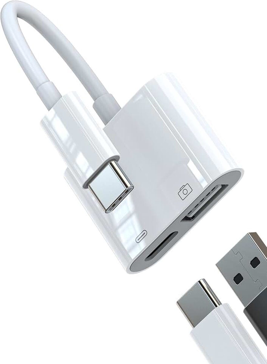 USB C naar USB OTG type C oplader connector (2 in 1) voor iPhone 16 15 Pro MacBook voor IPad compatibel met Samsung datakabel externe USB-stick autostekker tablet converter
