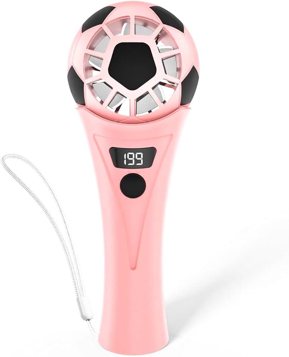 Draagbare USB-voetbalventilator, oplaadbaar, 5 snelheden | Mini-zakventilator met led-display, 1-199 snelheden, USB-C-accu, stil, voor kantoor, reizen en zomer