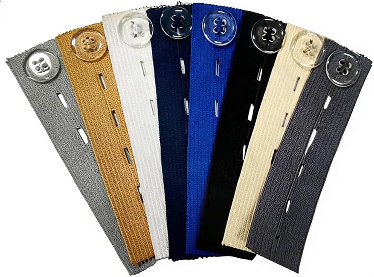 Riemgespen voor dames, 8-delige set elastische broekverlengingen, zwangerschapsgordelverlengingen met gespen, 2,9 x 10 cm, uniseks, geschikt voor jeans.
