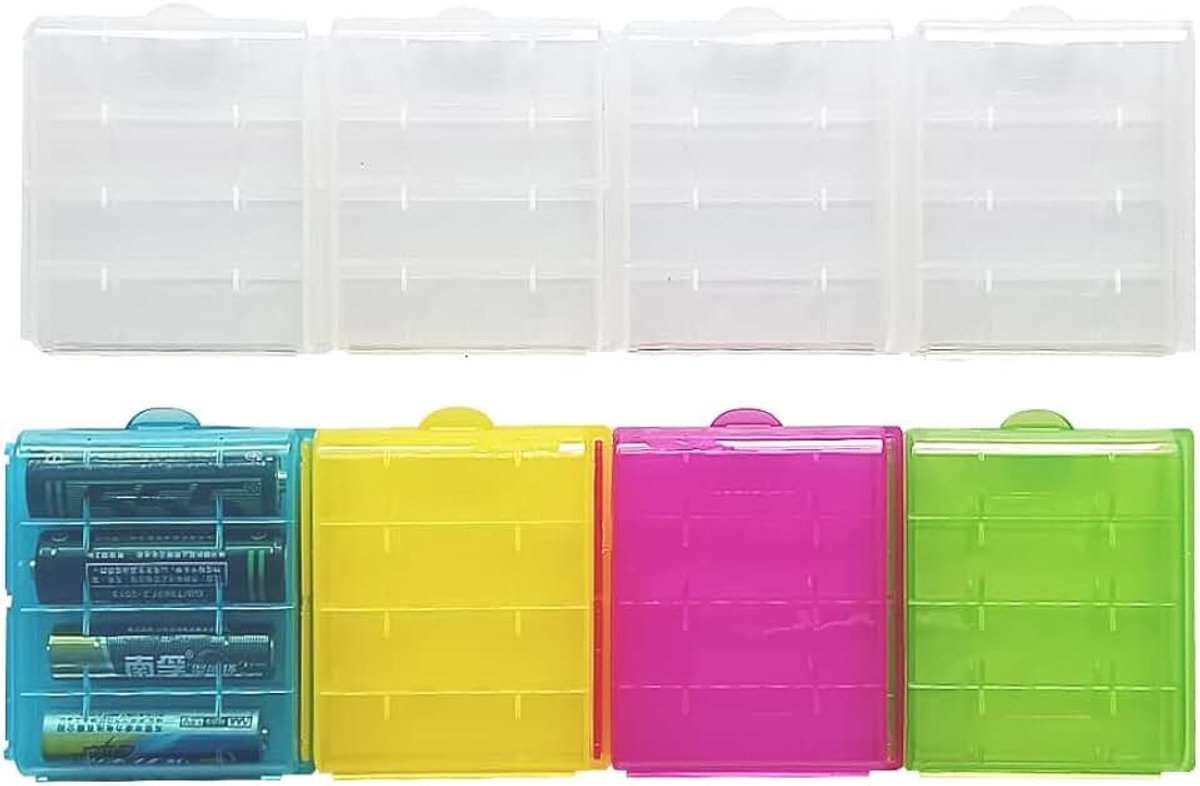 8-pack Plastic Kleurrijke Batterij Houder Doos, Kunststof Etui om Batterijen, Batterijhouder Organizer Opbergdoos voor aa/aaa-Batterijen (5 Kleuren)