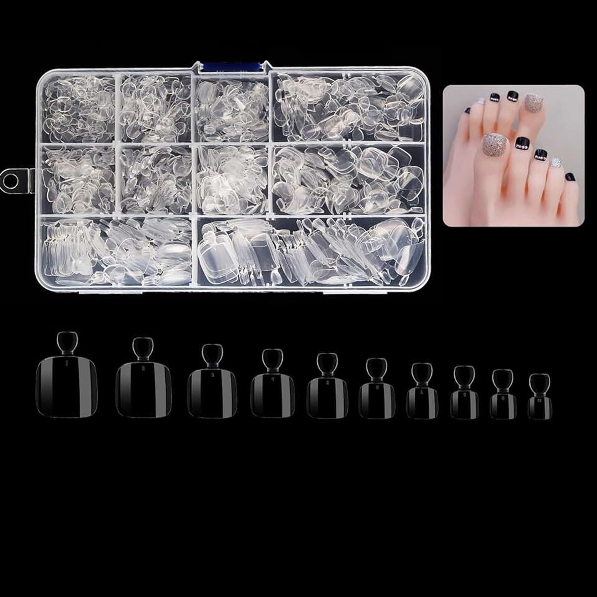 500 stuks teennagels om op te plakken, 10 maten, full cover kunstnagels, heldere teennagels om op te plakken, zachte gel teennagels voor dames, vrouwen, nagels, beginners, nagelstudio's, doe-het-zelf