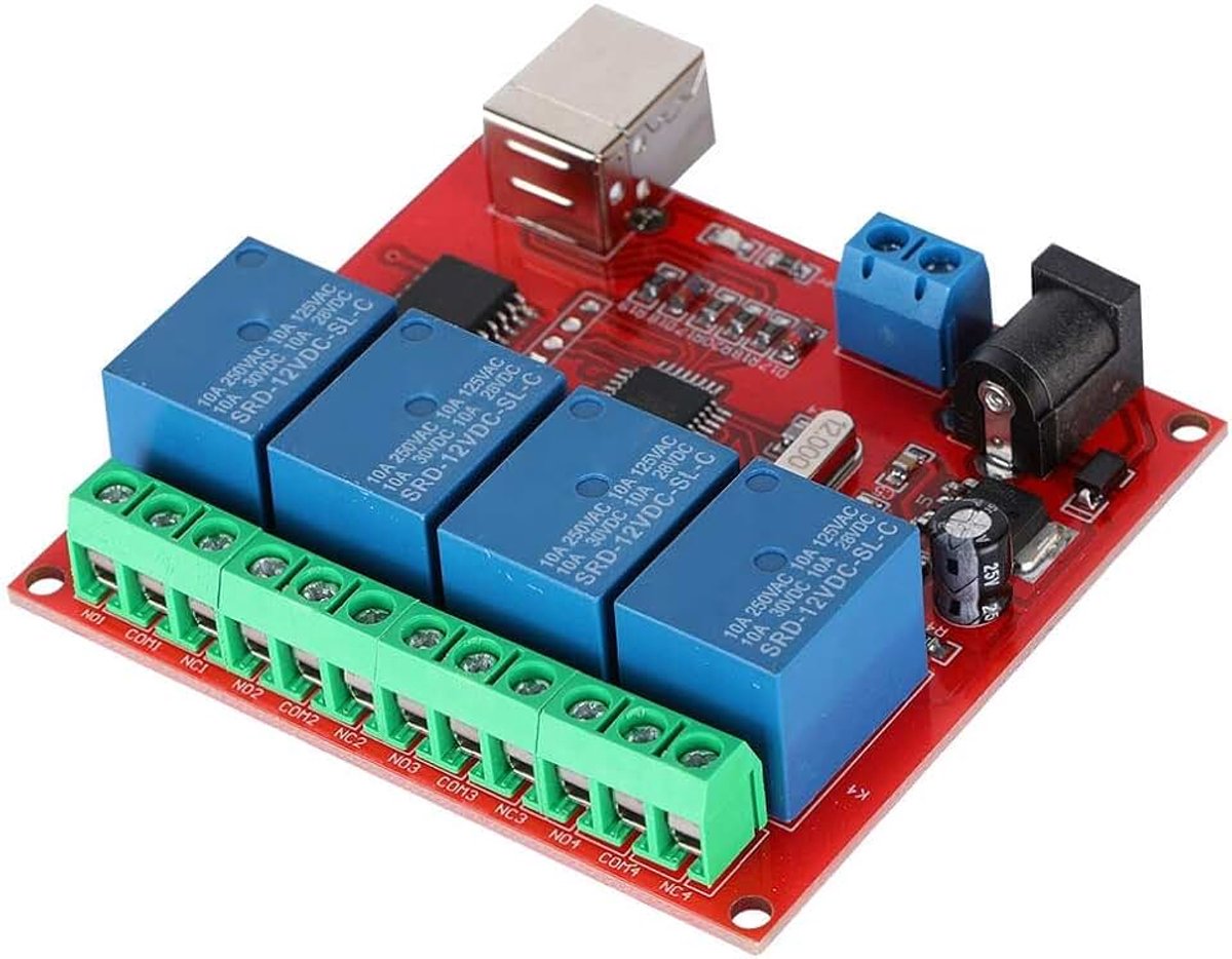 Relaismodule, 4-kanaals 12V Computer USB Smart Switch Controller PC Relaismodule Uitbreidingskaart Gebruik Geïmporteerde High Performance USB Control Chip.