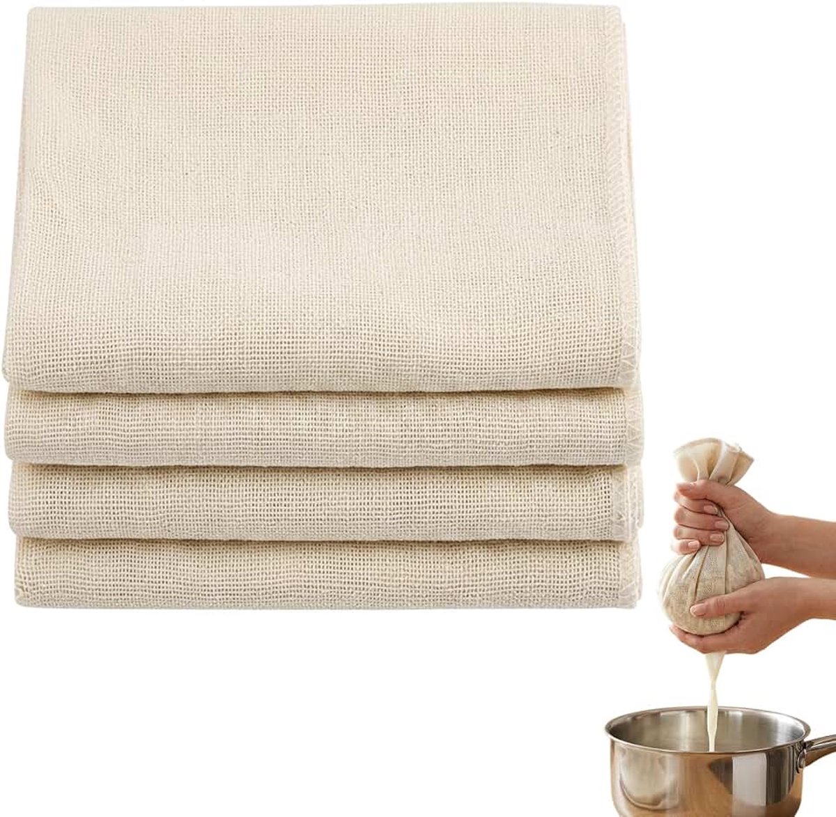 4 stuks voedseldoekjes, puur katoen, 50 x 50 cm, stof voor stoomkoker, herbruikbaar, wasbaar, keukendoek voor het filteren van tofu, sap, fijne zeef