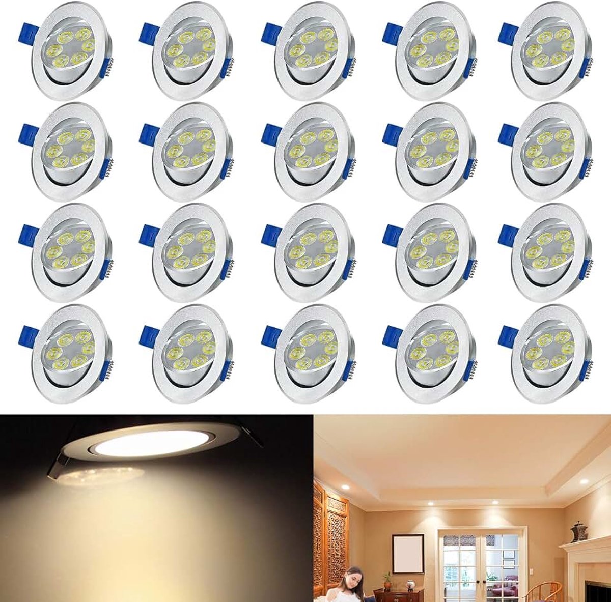 20 x 3W LED inbouwlamp draaibaar plafondspot inbouwspot spot inbouwverlichting spotlight plafondspot - warm wit (energieklasse A++)