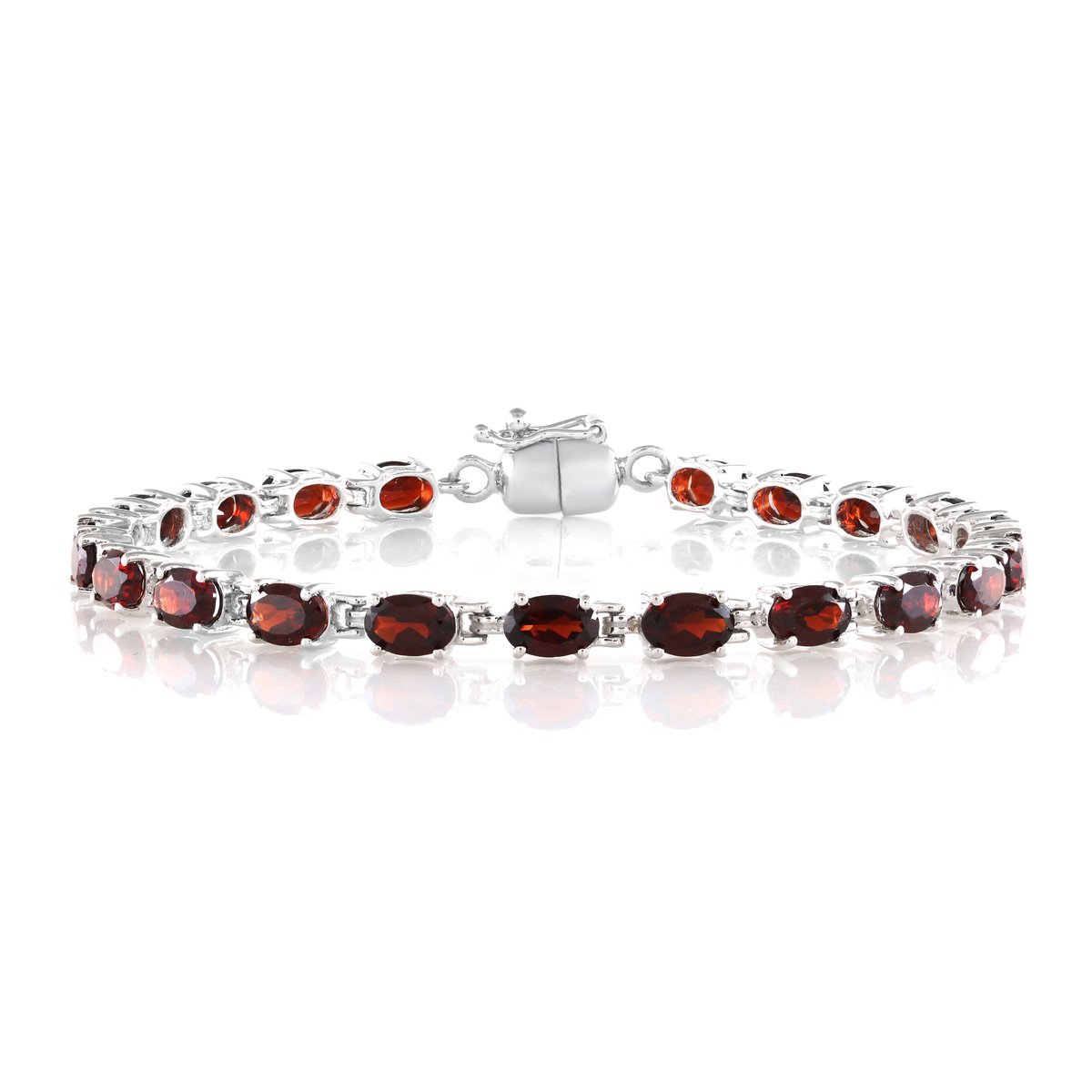 Cavill - Zilveren armband met 21 Mozambique granaten - 925 Sterling Zilver - 9,153 karaat - Elegante dames armband rode edelstenen ovale stenen