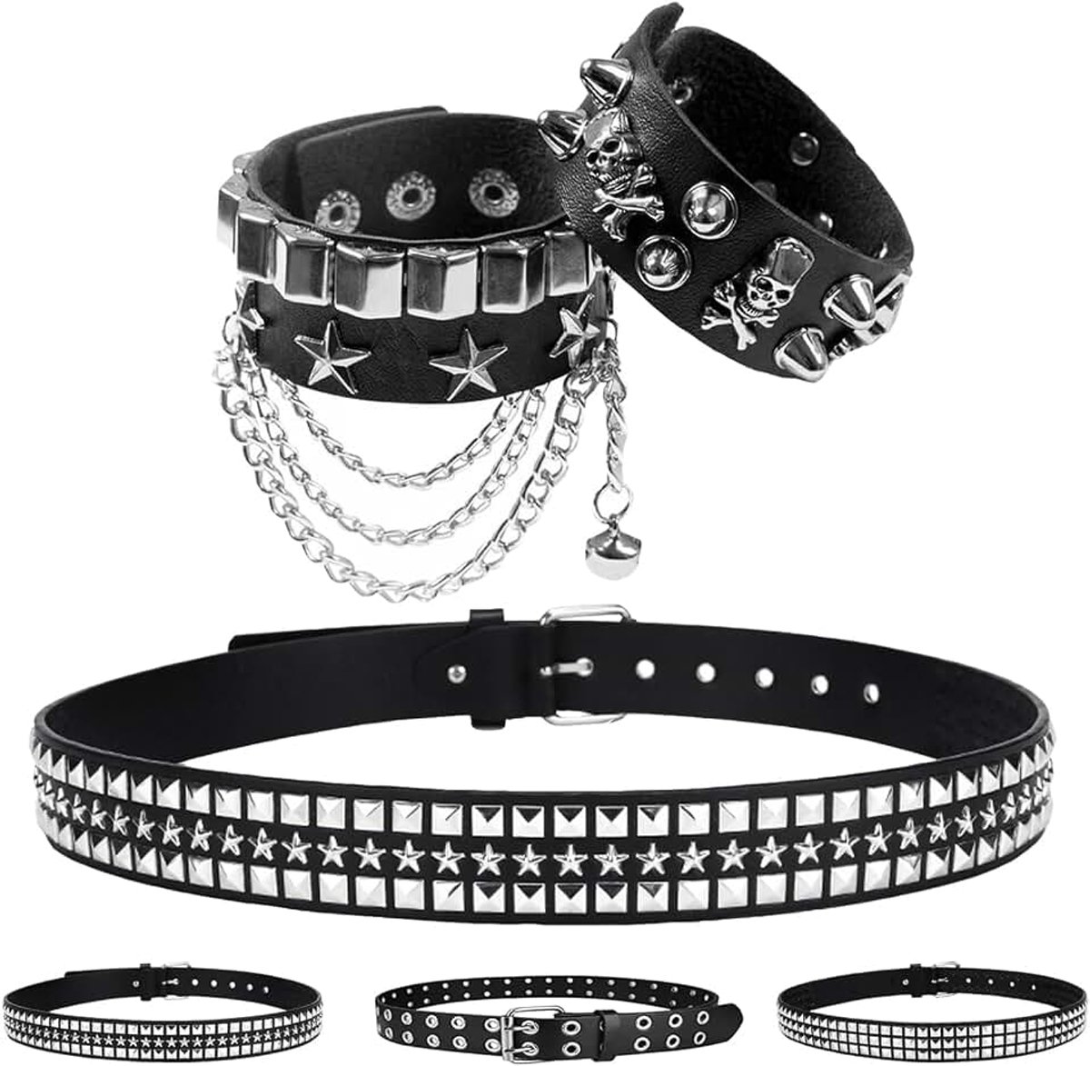 Punk-klinkriem voor dames en heren, hiphop-riem voor dames, 110 cm en 120 cm, studded riem voor jeans, broeken, gothic rockwear, punk-accessoires