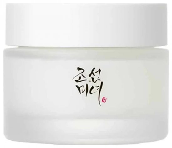 Witte matglazen pot crème met Koreaanse kalligrafie op de voorkant.