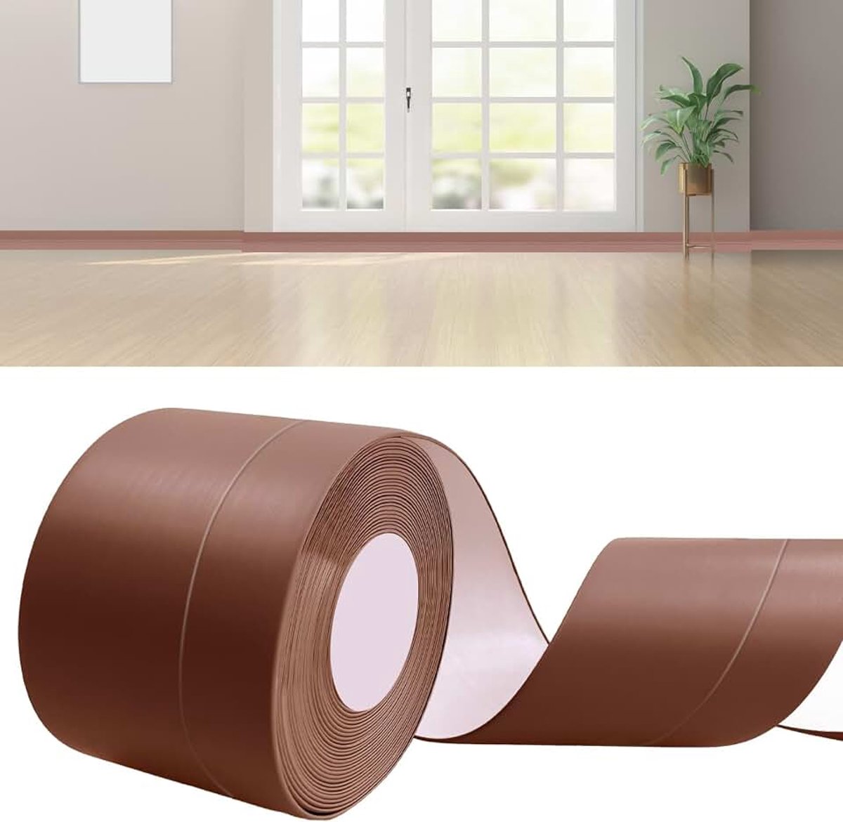 Plint, zelfklevend, 60 x 20 mm, 3 m, bruin, pvc-plint, zelfklevend, keuken, plint, pvc, zacht, geschikt voor keuken en badkamer, flexibele zelfklevende pvc-afdichtingstape