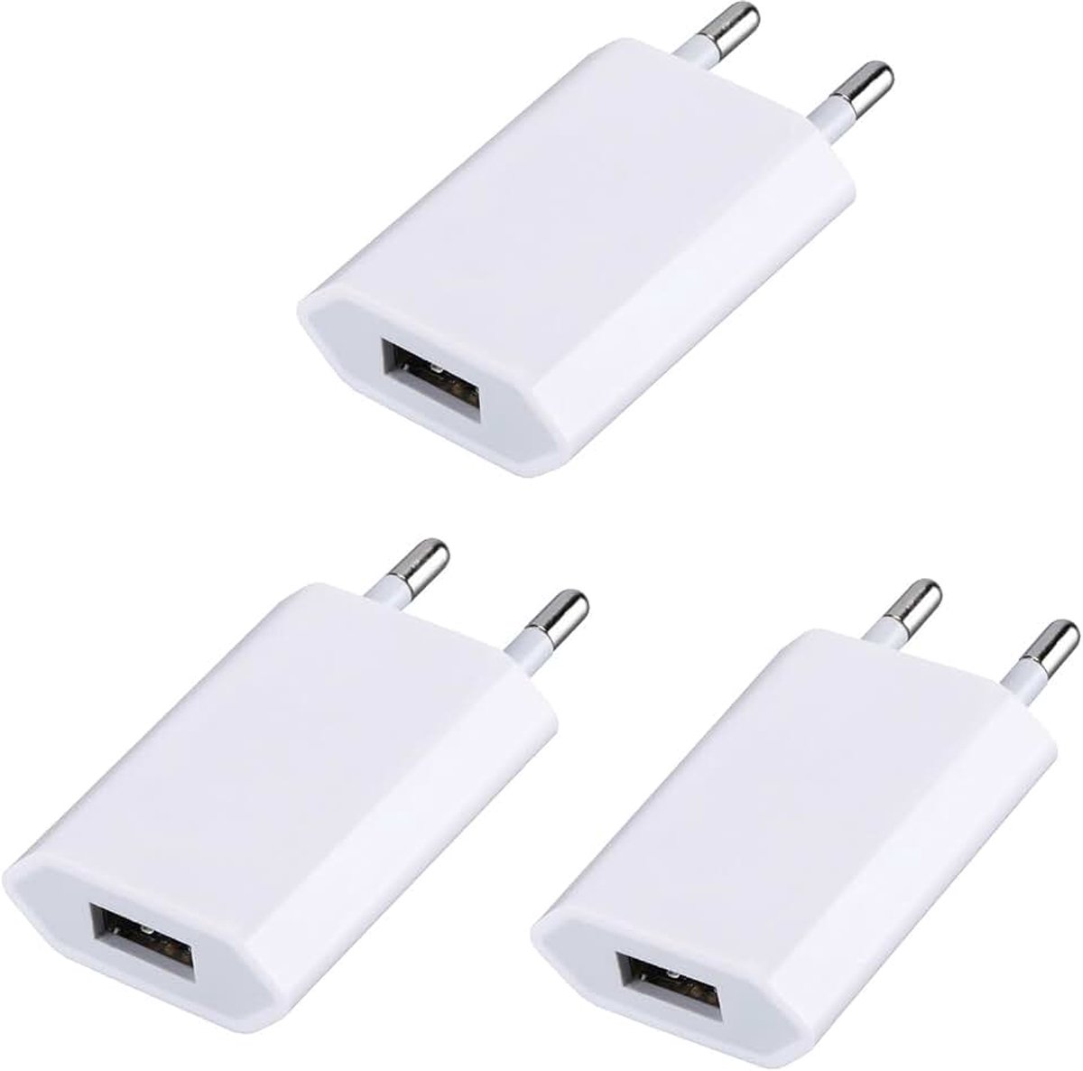 3 Oplader 5V-1A - USB Voeding Plug - Netstekker Socket Adapter Oplaadstekker voor Téléphone Draagbaar, Smartwatch, Écouteurs, Jouets, Lecteur électronique.