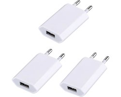 3 Oplader 5V-1A - USB Voeding Plug - Netstekker Socket Adapter Oplaadstekker voor Téléphone Draagbaar, Smartwatch, Écouteurs, Jouets, Lecteur électronique.