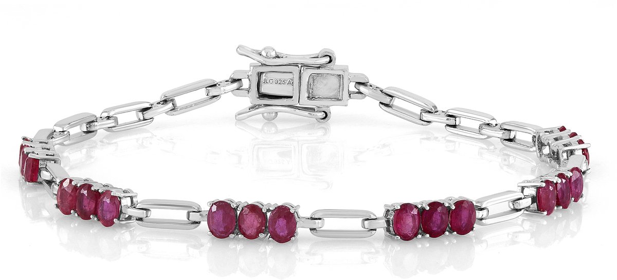 Cavill - Elegante Zilveren Armband met 18 Madagaskar Robijnen Ovaal 4,163 ct - 925 Sterling Zilver Gerhodineerd - Armband 19 cm Dames