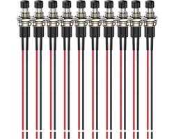 10stks 7mm 3V-6V-12V-24V-230V/1A Voorbekabelde Mini Momentary Drukknop, SPST Nomal Open AAN/UIT 2Pin Ronde Knop voor Modelspoor Hobby（zwart）
