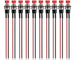 10stks 7mm 3V-6V-12V-24V-230V/1A Voorbekabelde Mini Momentary Drukknop, SPST Nomal Open AAN/UIT 2 Pin Ronde Knop voor Modelspoor Hobby（rood）