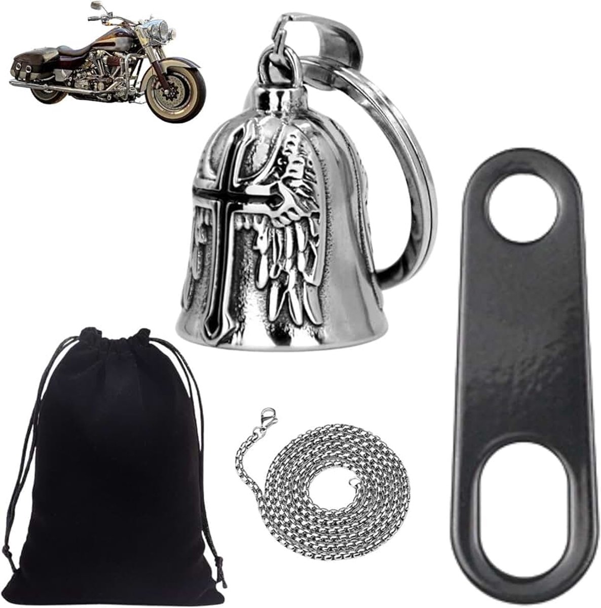 Bell motorfiets bel motorfiets belletje geluksbrenger Biker Bell beschermengel sleutelhanger retro motorfietsbel hanger accessoires voor Harley biker en motorrijders