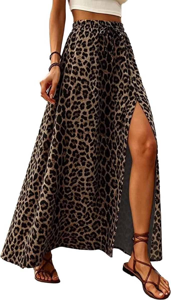 Elegante rok voor dames, bedrukte maxirok, zomerrok met split, A-lijn, zomer, maxi-rok, elastische hoge taille, strandrok, vrijetijdsrok