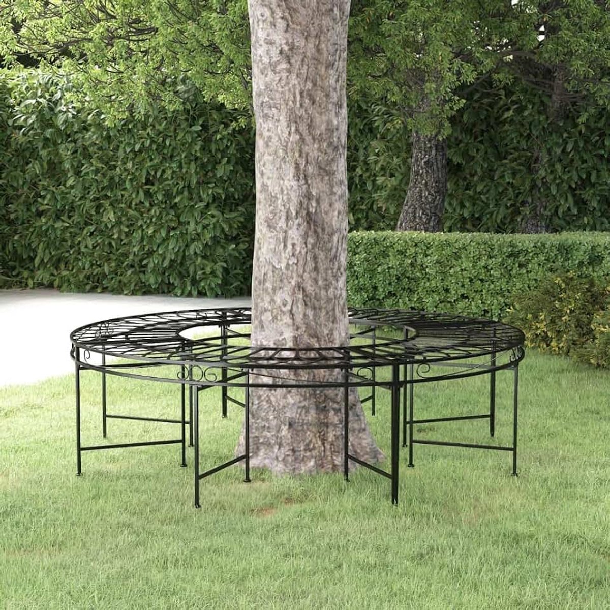 Ronde Boombank 160 Cm Staal Zwart voor Tuin Schaduw Boomomringend Zitmeubel Buiten Weerbestendig Duurzaam Trendy Metalen Bank Buitenmeubelen