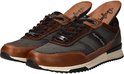 Bruine herensneakers van leer en textiel, met veters en uitneembare zolen.