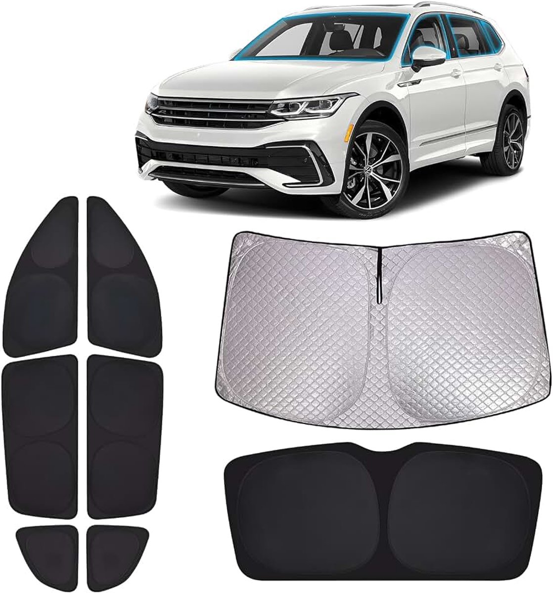 Zijruit voor VW Tiguan II 2016-2024, Windscherm Achterruit Zonnescherm voor Auto Ramen Verduistering, Zichtbescherming Gordijn Hittebescherming Camping