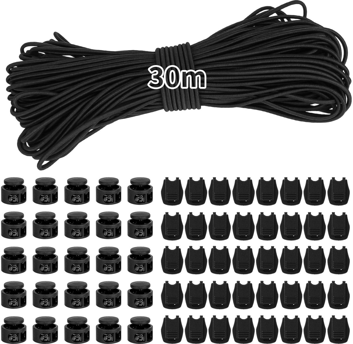 Elastisch Rubberen Koord/Elastisch koordslot met elastische koorden/koordsloten en nylon touw/Elastische Bungee Nylon Schoksnoer Zwart Voor Trekkoord, Rugzak, Kleding, Waslijn