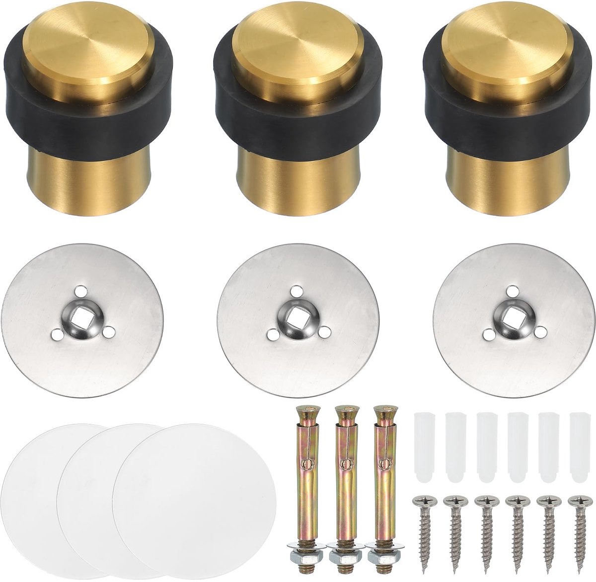 Deurstoppers, 46 mm roestvrij stalen deurstop deurstop wig metalen cilinder zelfklevend met schroef voor onderkant van deur vloer binnen, goudkleur