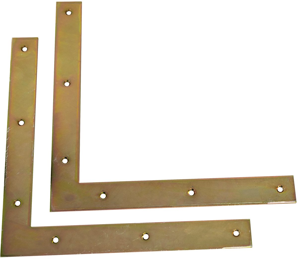 - C58808 - set van 2 platte montage- en bevestigingshoeken 250x250x30x3 mm - framehoek - houten frame vensterdeur - van geel verzinkt staal