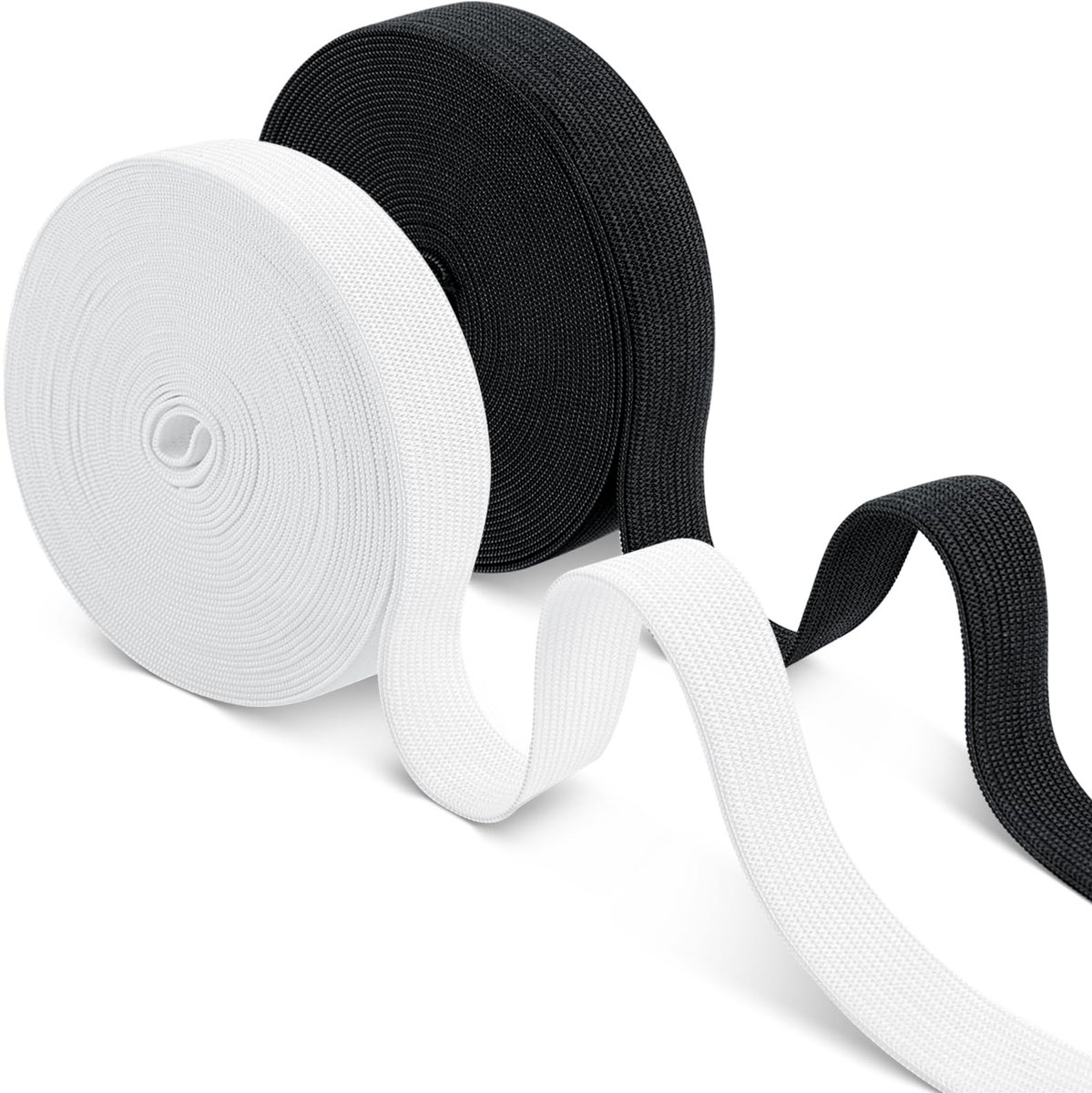Elastiek om te naaien, twee rollen in zwart en wit, 20 mm × 10 m, elastische band, breien, thuishandwerk, brede elastische band
