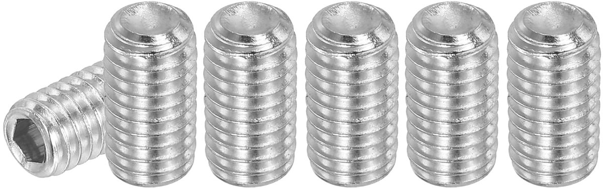 30 stuks Madenschroef M6 x 12mm, 304 roestvrij staal Madenschroeven set voor deurklinken bevestiging meubels lampen waterkraan reparaties, zilveren binnenzeskant draadstiften schroeven set