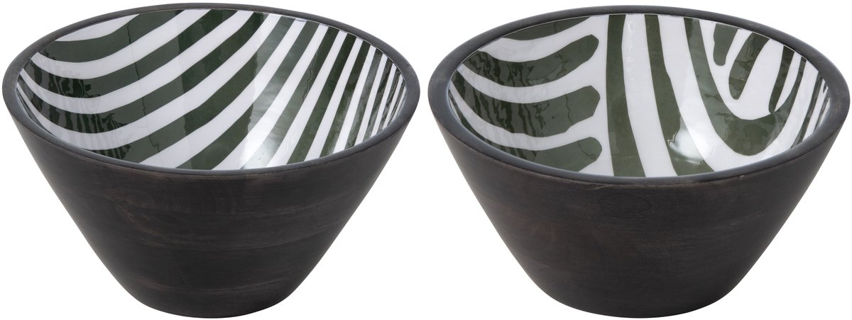 J-Line schaal - hout - olijfgroen/donkerbruin - medium - 2 stuks