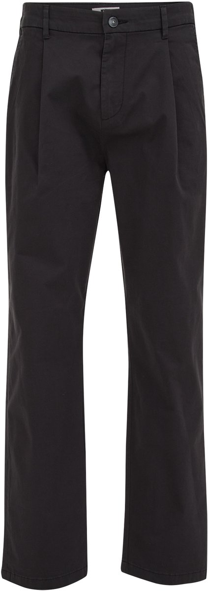 WE Fashion Heren loose fit chino met bandplooi en elastische broekband