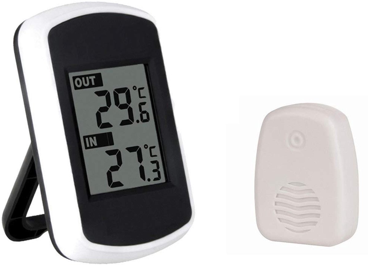 longziming -Draadloze Thermometer Binnen en Buiten – Digitale Temperatuurmeter met LCD Display – 433 MHz Sensor – Bereik tot 100 m – Voor Huis, Kantoor, Kas en Keuken – °C/°F Weergave