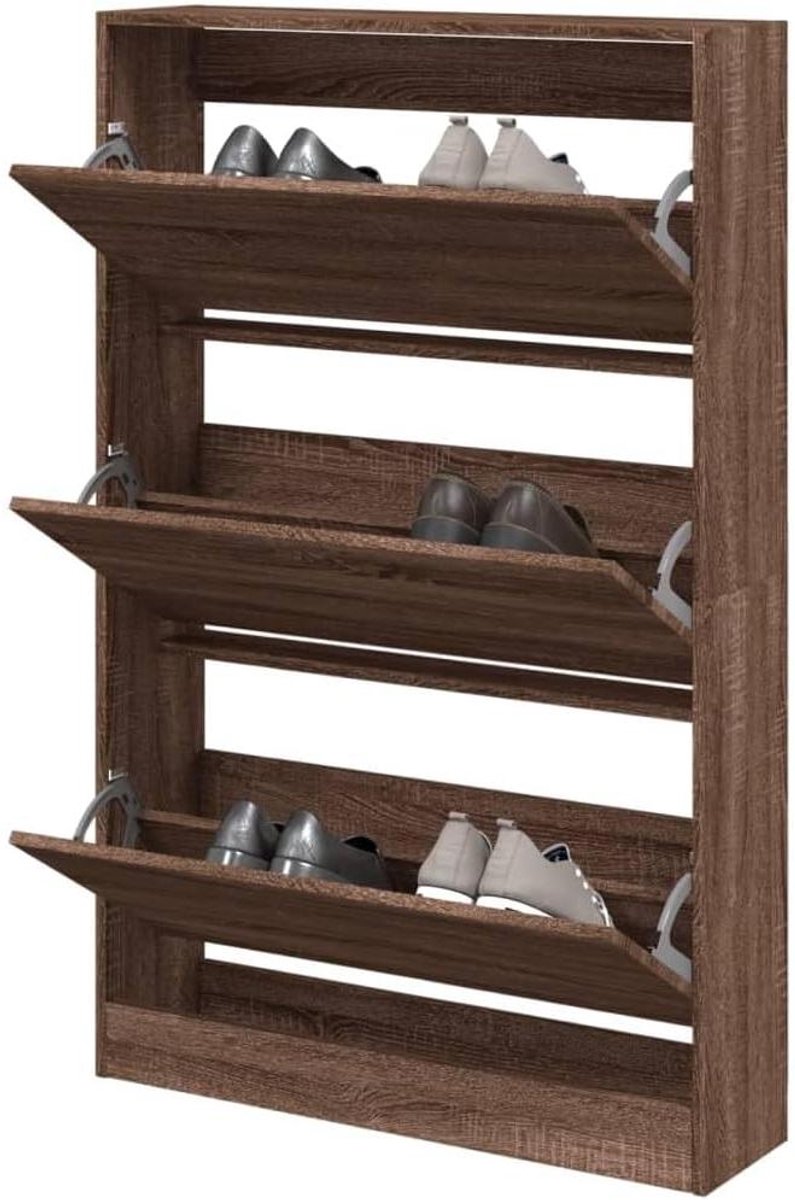 Schoenenkast - Schoenenrek - Schoenen Opbergen - Ruimtebesparend Ontwerp - 80 x 21 x 1255 cm - Bruin Eikenlook