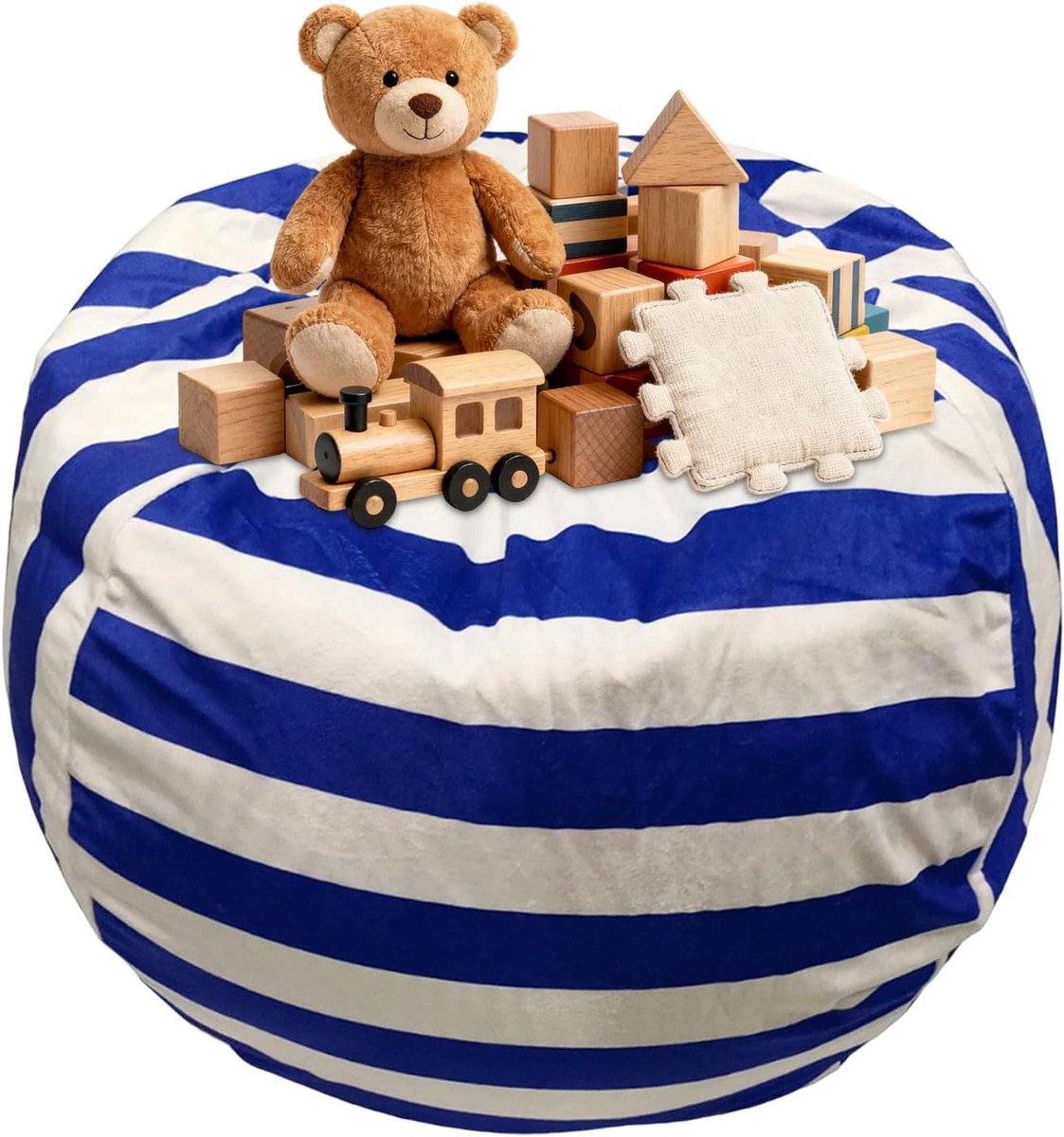 Zitzak Knuffelopberger - Speelgoedstoel Organizer - Ruimte Organiseren - Dubbel Gennaaide Versterking - 61 cm - blauw
