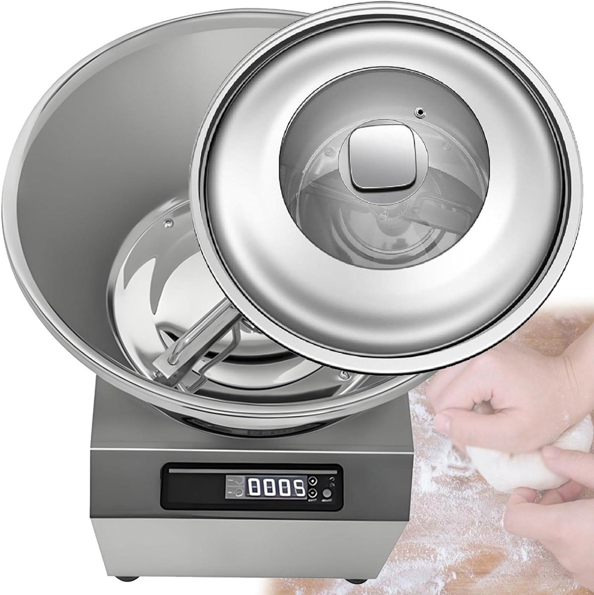 Deegmixer Elektrisch - Deegkneedmachine Brood - Deeg Mengen - Dubbele Roterende Kom - 8 kg - Zilver