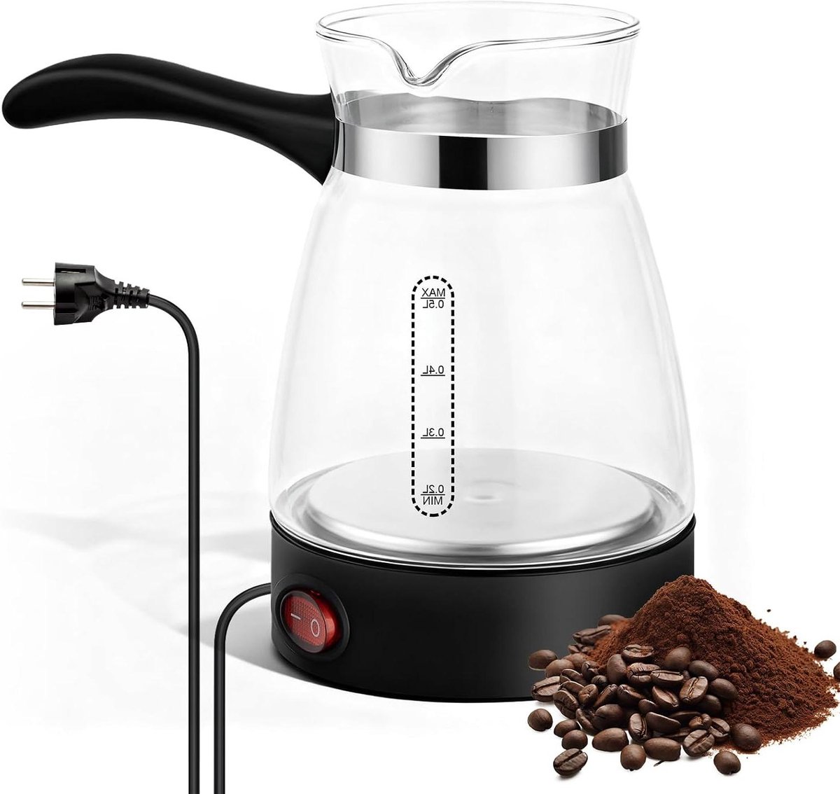 Elektrische waterkoker - Koffiezetapparaat - Dranken bereiden - Dubbel beveiligingssysteem - 500 ml - Transparant zwart