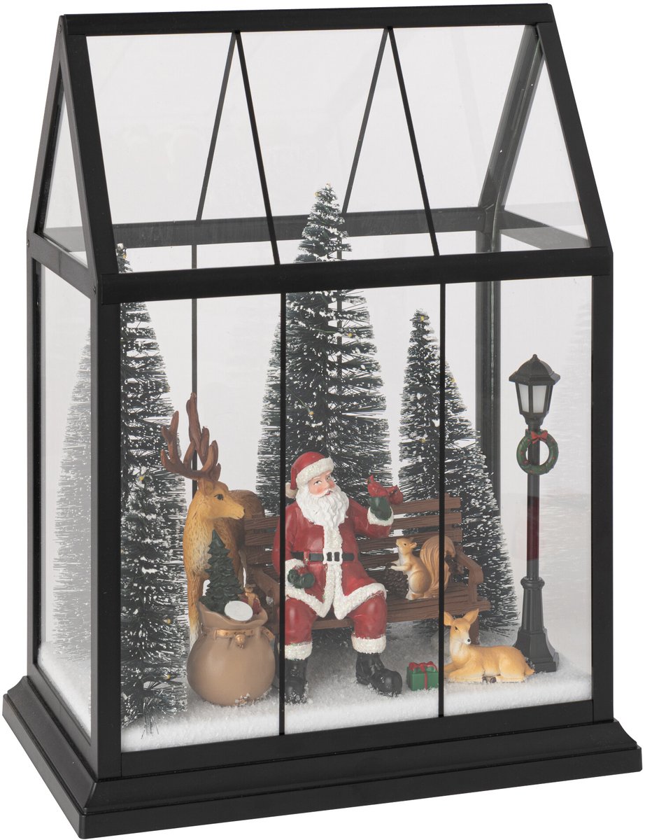J-Line Ledkerstman met dieren - glas/synthetisch - multikleur - medium