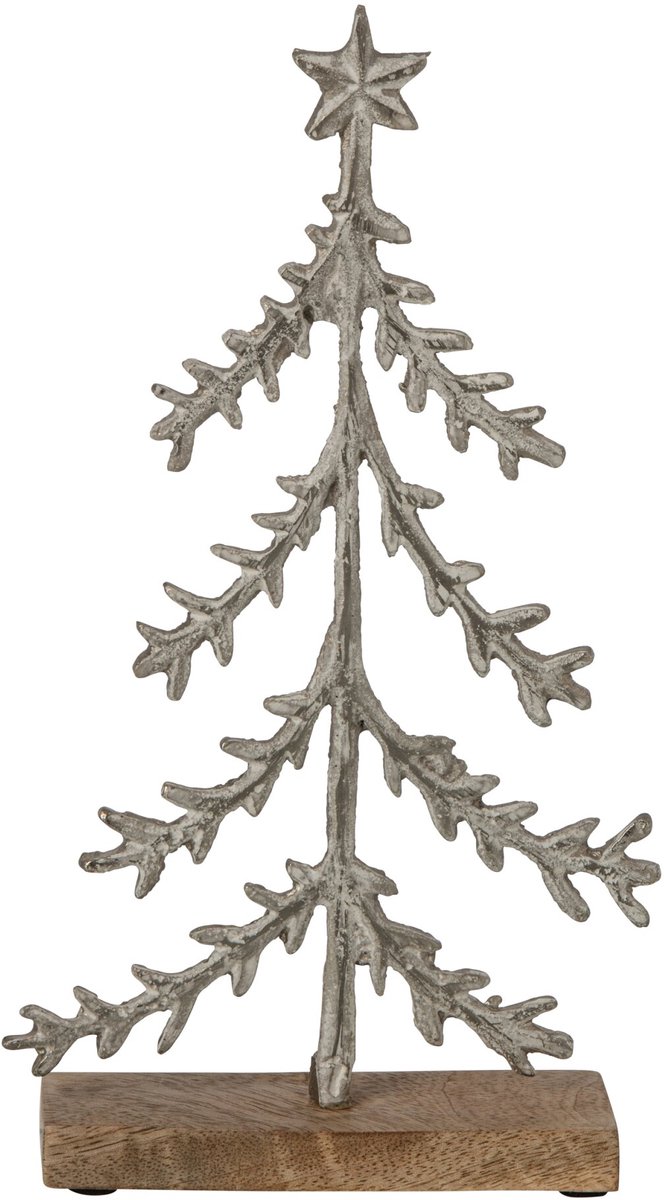 J-Line Kerstboom met ster op voet - aluminium - gebroken wit/naturel - small