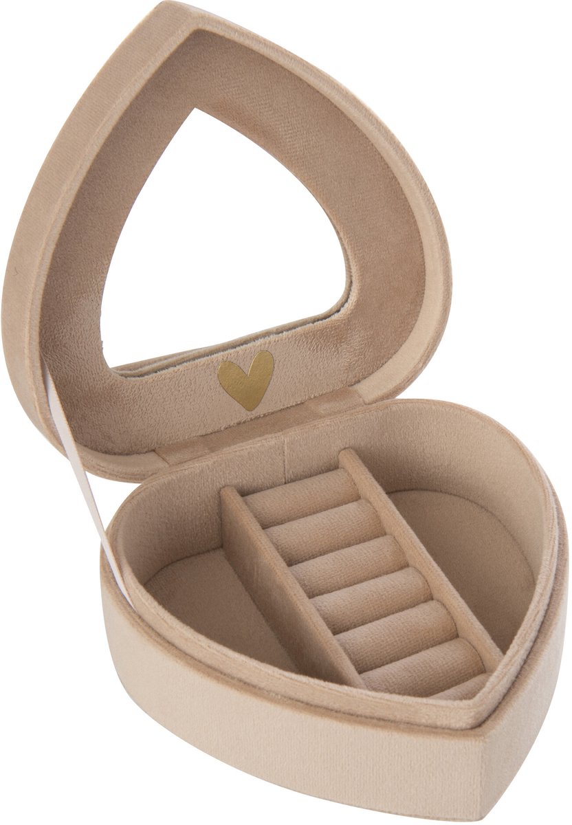 J-Line sieradendoosje Hart - fluweel - beige - small