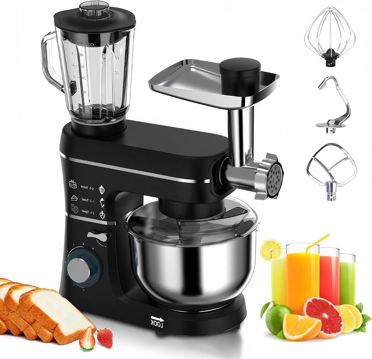 Keukenmachine - Mixer - Bakken en Koken - 5-in-1 Multifunctioneel - 10L Kom - Zwart