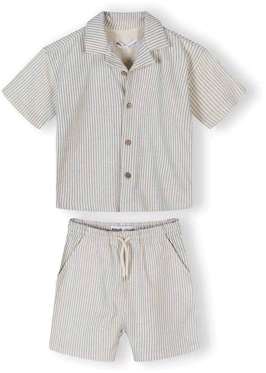 Minoti kleding set jongens gestreept overhemd shorts - katoen - ecru