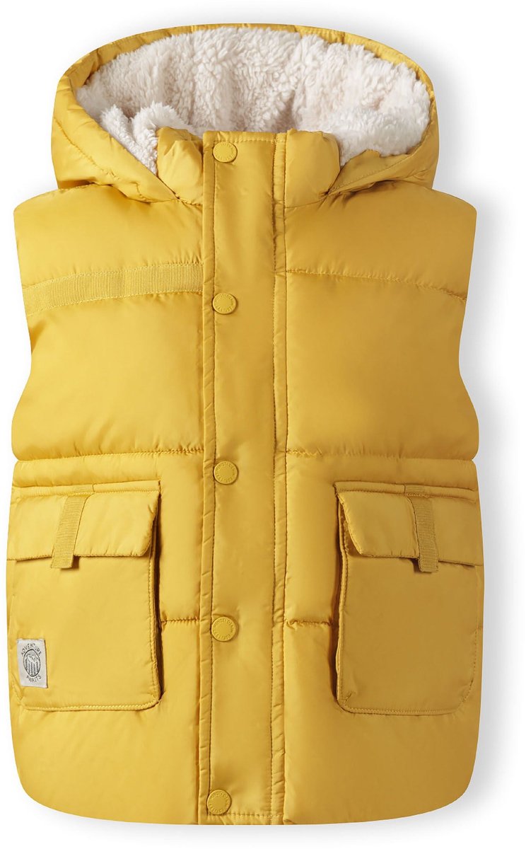 Minoti gewatteerde bodywarmer jongens met capuchon en rits Geel