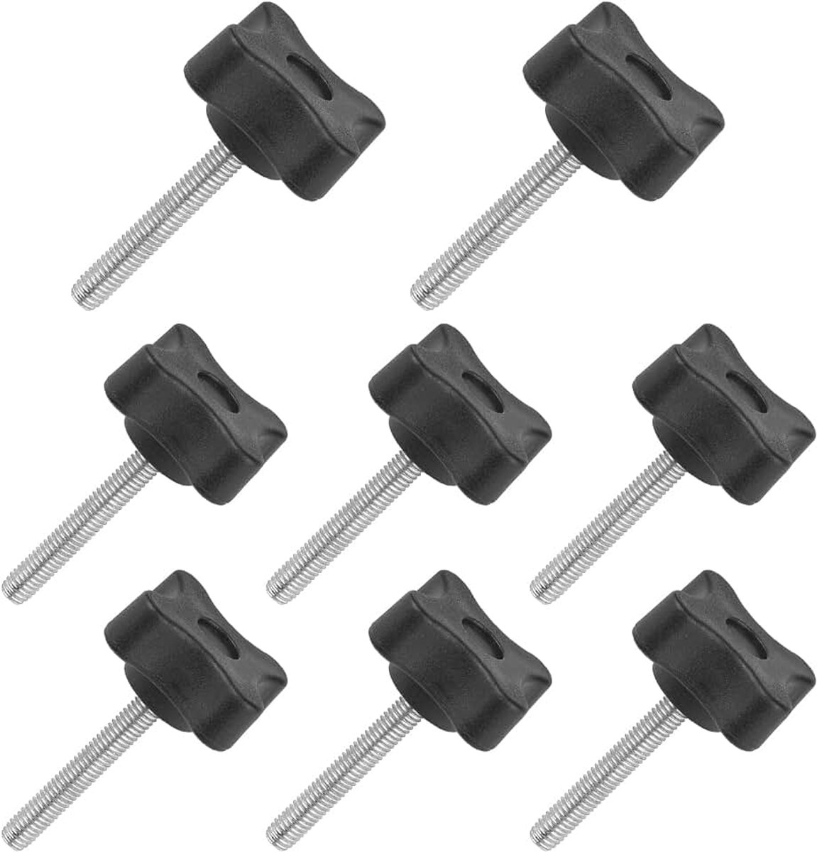 8 stuks stergreepmoeren kartelschroef kopdiameter 30 mm 4-punts kunststof kop verzinkt koolstofstaal schroefdraad klemschroef mechanische vergrendelingsschroef (Zwart, M5*30mm-8pcs)