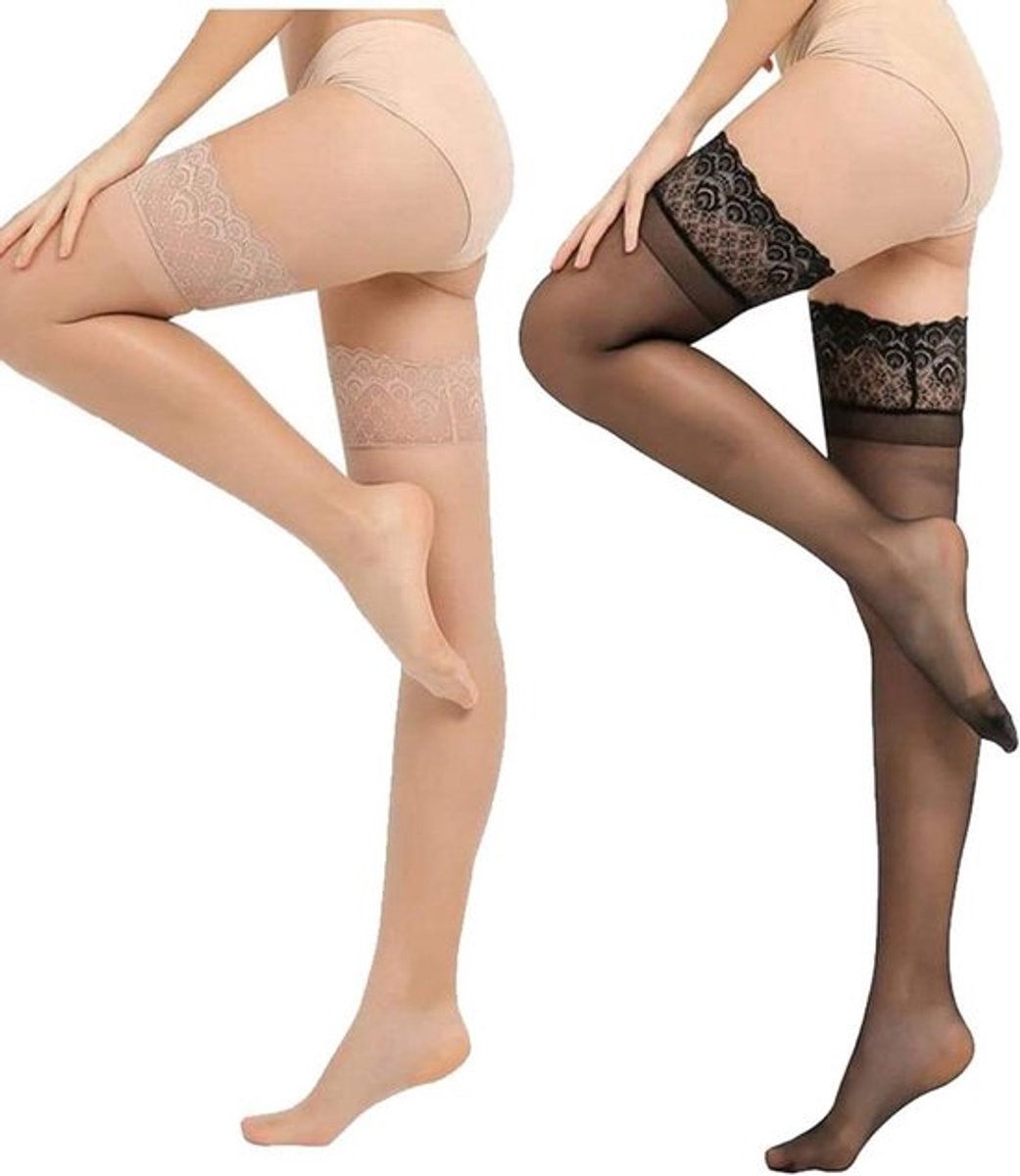 Vrouwen Kanten Hold Up Kousen - Antislip - Dijhoogte - Mengkleur - Eén maat - Verleidelijk en Comfortabel