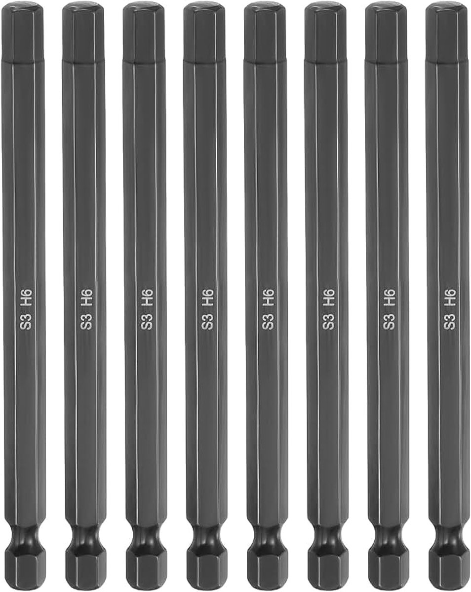 8 stuks H6 (6 mm) binnenzeskantbitset, 100 mm lengte schroevendraaierbits met magnetische 1/4 inch zeskantschacht S2 staal metrische platte boor voor accuschroevendraaier, gereedschap