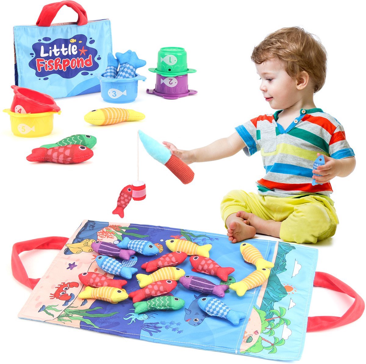 Casalora Montessori Visspel Baby – Educatief Speelgoed 1 Jaar+ – Motoriek en Leren – Sorteerspeelgoed met Opbergmat